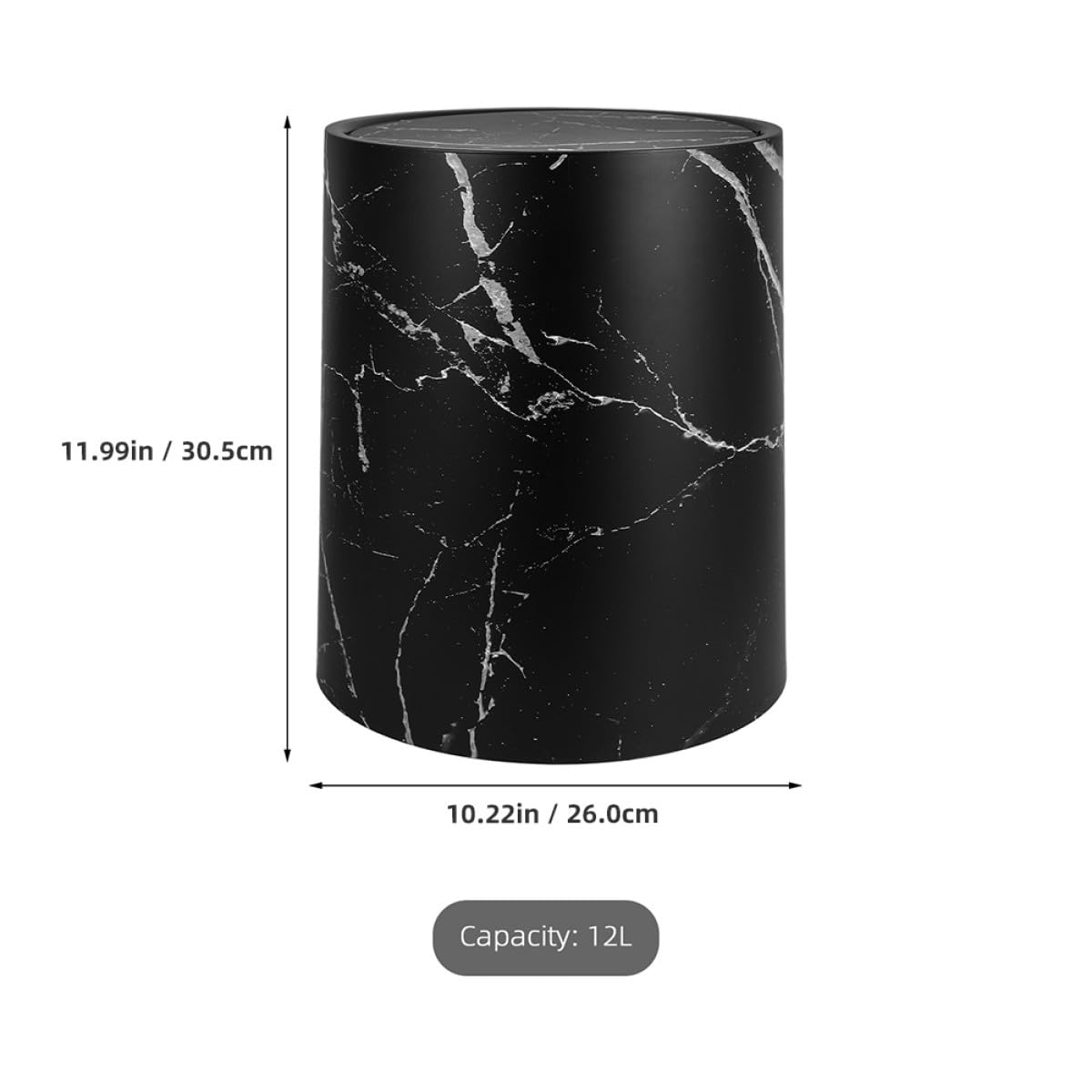 Contenitore per Rifiuti Marmorizzato in Pp da 15l Texture Effetto Marmo Nero, Cestino per Carta Igienica Bagno Moderno e Funzionale per Casa e Ufficio