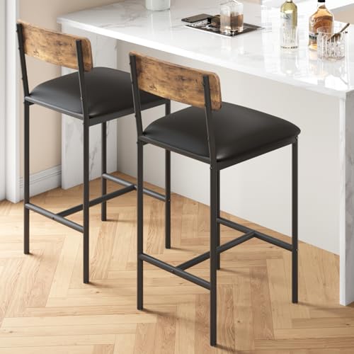 SLEKVERSA Set de 2 Butacos Retro Marrón con Respaldo y Asiento Tapizado, 25.5 pulgadas de Altura miniatura 1