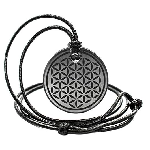 Wallystone Gems Shungite Pendant Circle The Flower of Life Engraving