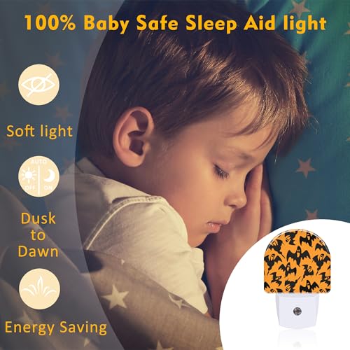 Image of Spooky Halloween Ghosts Night Light, Black Orange Ghosts Dusk to Dawn Night Light Plug in,0.5w Energy Saving Sleep Friendly NightLight for Kids Boys Girls Home Decor
