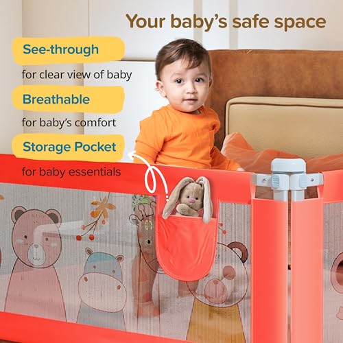 Image of LuvLap Comfy Baby Bed Rail Guard (6 ft x 2.3 ft), 180cmx72cm, Bed Rails for Baby & Toddler Safety, Portable, Adjustable Height, Single Side Bed Rail, Pack of 1, Printed Red