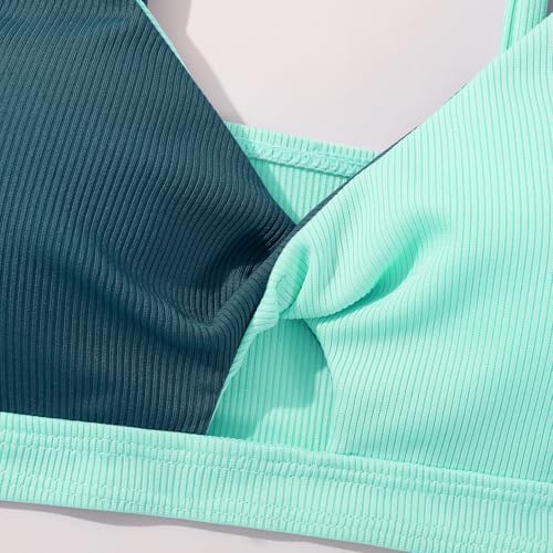 Image of Girls Swimsuit Color Block Twist Bathing Bikini Suit Adjustable Straps Girls 2 Piece Swimsuit 7-14 Years