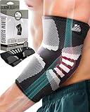 Elbow Compression Sleeves (1 Pair) - Support for Tendonitis Prevention & Recovery - 1 Year Warranty (Large, Grey)