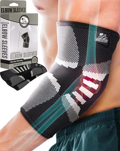 Nordic Lifting Elbow Compression Sleeves (1 Pair) for Men & Women - Support for Pain Relief,...