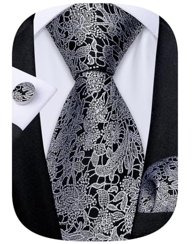 Image of DiBanGu Mens Paisley Tie Sets Silk Jacquard Woven Floral Necktie and Pocket Square Cufflinks Wedding Business Party