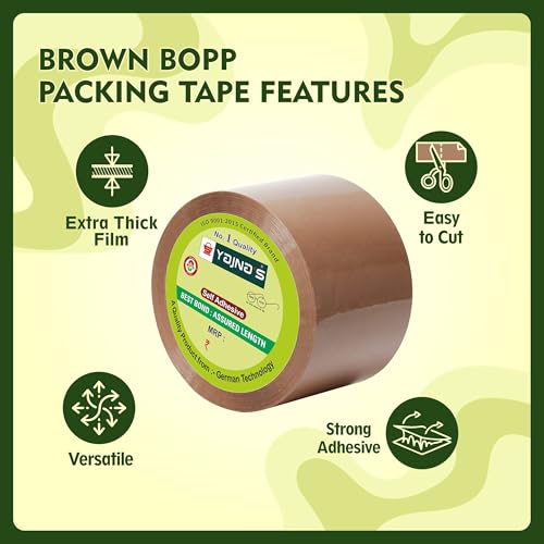 Image of YAJNAS BOPP Packaging Tape | 48 mm x 35 Meter (2 Inch x 35 Meter) | Packing Tape Rolls, Heavy Duty Tape, Cello Tape for Packaging, Decorating & DIY- 50 Micron, Brown, Pack of 72