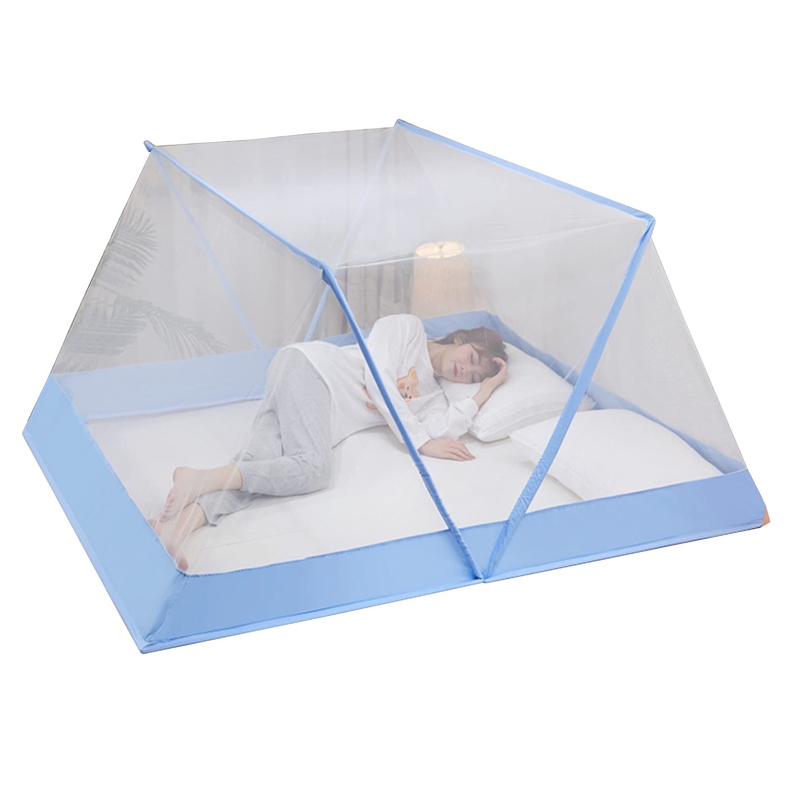 Moskitiera składana moskitiera, składana przenośna moskitiera ogrodowa, bezpłatna instalacja moskitiery (kolor: niebieski-2, rozmiar: 135 x 190 x 80 cm)