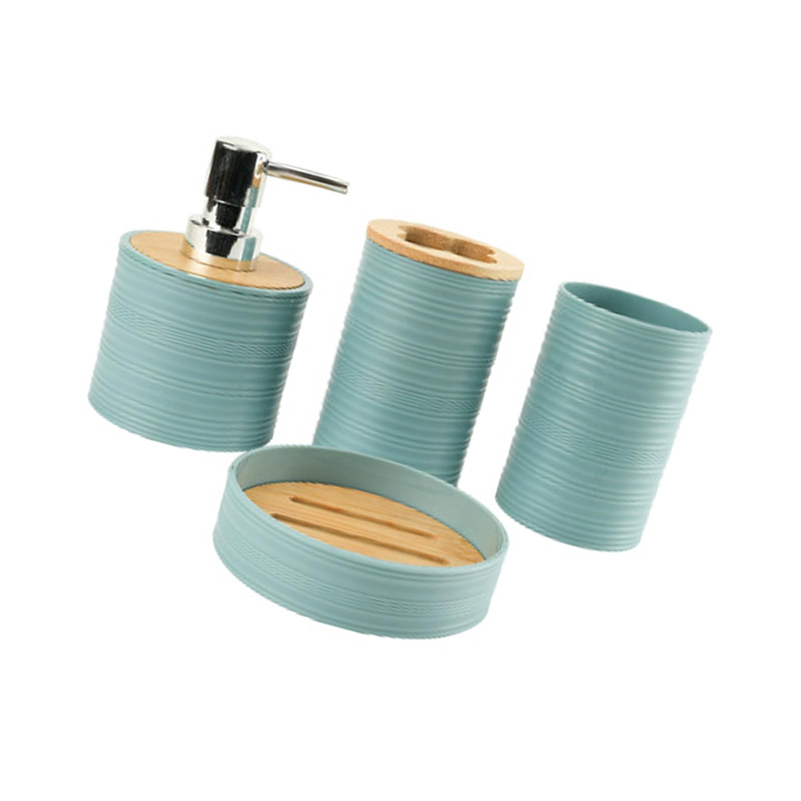 Bamboo-Lid Bathroom Storage Framewo4PCS Polymer Set with Soap Toothbrush Holder Countertop Storage Without Drilling Bathroom Organizers with Lid