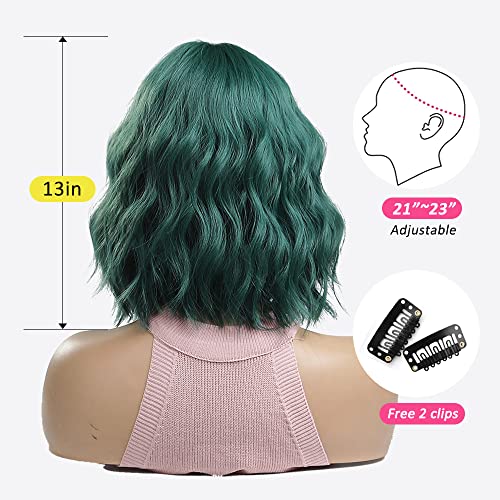 OUFEI Green Bob Wigs for Women Short Wavy wig Natural Synthetic Hair Heat Resistant Wigs for Daily Party Cosplay Wear-13 Inches - Image 4