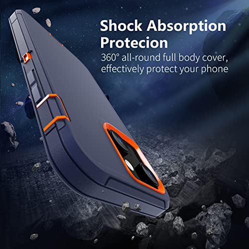 Image of Sansunto for iPhone 16e Case, Protective Cover for 13, 14, 15, 16E 6.1 inch, Heavy Duty Shockproof Drop Proof 3 in 1 Cover, Rugged Hybrid Durable Phone Cases for Men & Women (Indigo /Orange)