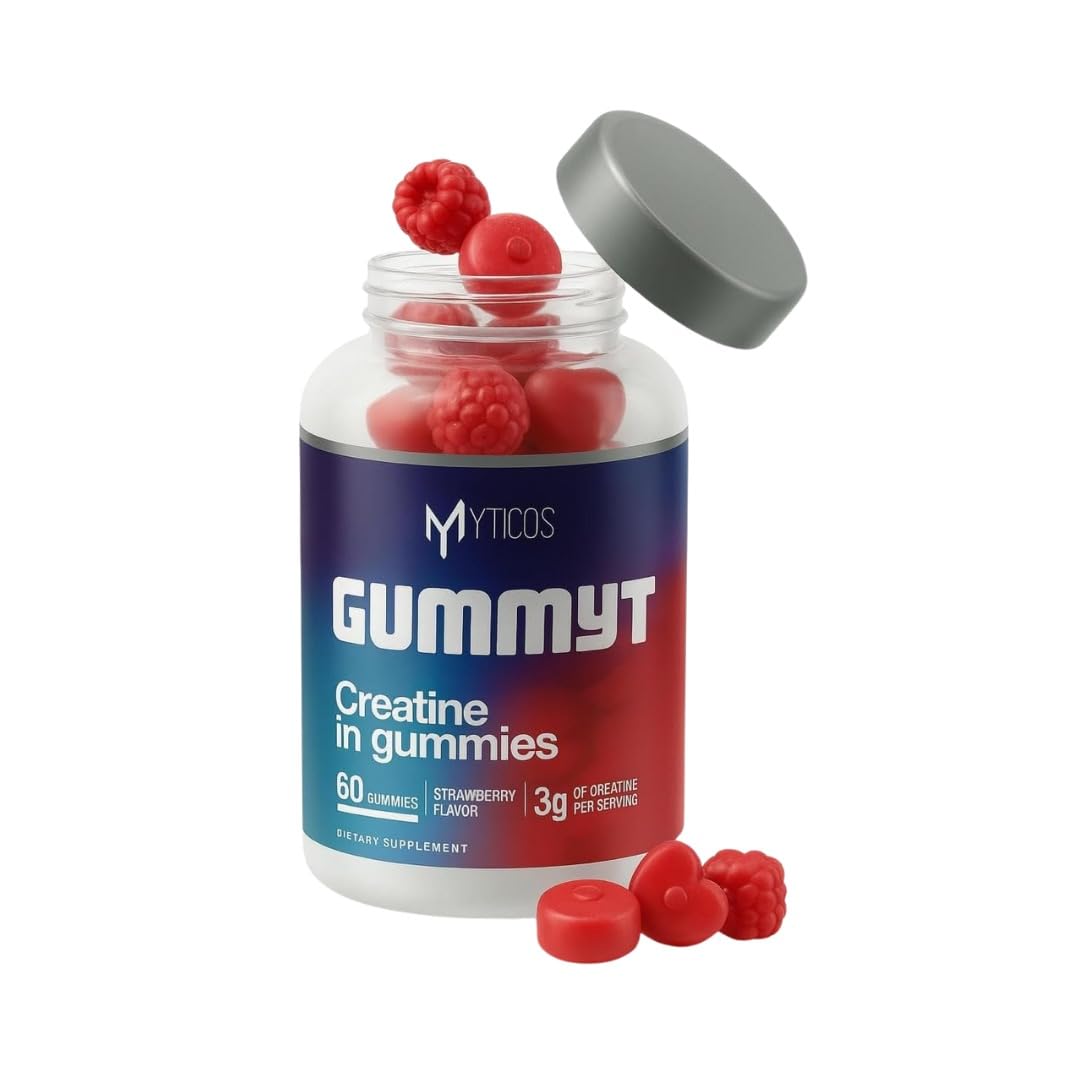 Gummyt Creatine in Gummies 3000 mg | Powerful Muscle Recovery & Strength & Energy Booster | Strawberry Flavor | No Added Sugar | Creatine Monohydrate Supplement for Men & Women | 60 Easy-Chew