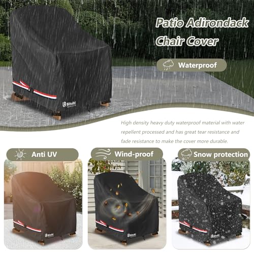 Image of Bitubi Waterproof 2 Pack Patio Adirondack Chair Cover for Outdoor Chair Size Up to 35W x 37D x 36H inch,Outdoor Lawn Patio Furniture Covers (Black)