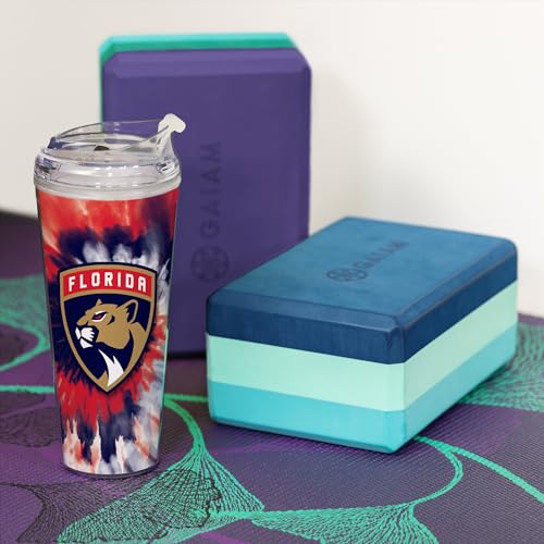 Image of Rico Industries NHL Hockey Team Color Tie Dye 24oz Metallic Acrylic Tumbler with Hinged Lid, Officially Licensed Double Wall Tumbler with Straw