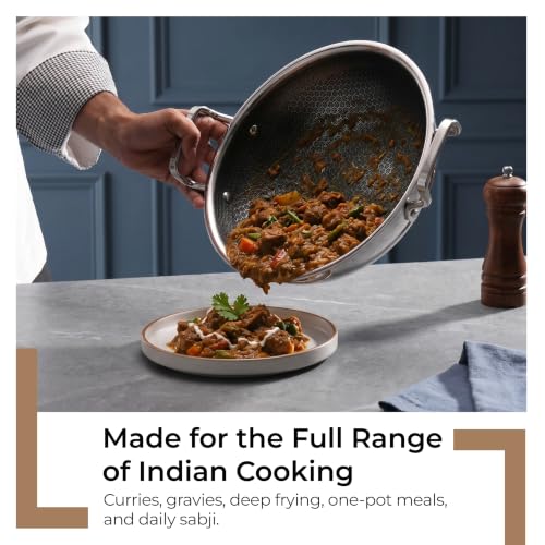 Image of Lifelong Triply Honeycomb Kadhai 26 Cm for Kitchen | Extra Deep Stainless Steel | 3-Layered Nonstick Coating | 2.5mm Thick | Scratch-Resistant | Even Heating with Less Oil | Gas & Induction Compatible