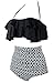 COCOSHIP Solid Black & Geometric Retro Boho Flounce Falbala High Waist Bikini Set Chic Swimsuit Bathing Suit L(US8)