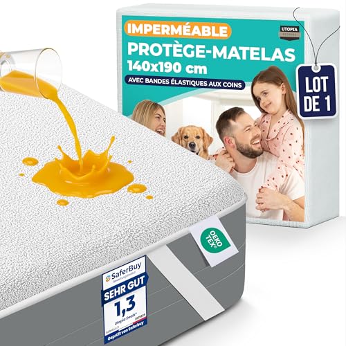 Utopia Bedding Protège Matelas 140 x 190 cm Imperméable, 4 Coins Elastiques, Certifié Oeko TEX, Alèse Drap Housse, Matelas Couvre, Respirant