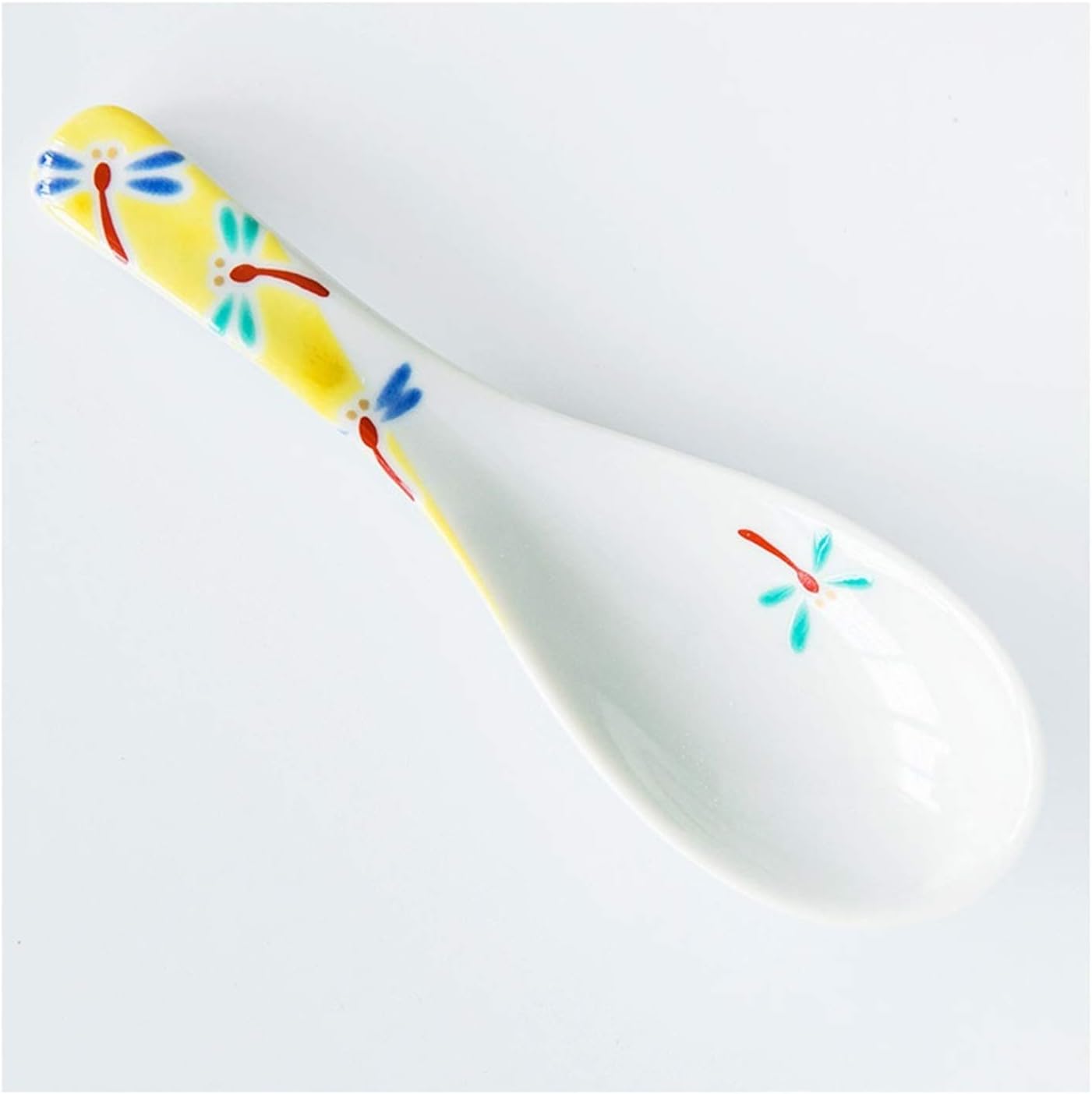 Scoop Vintage Kingfisher Auspicious Ceramic Soup Spoon Rice Spoon Japanese Style Ceramic Tableware Spoon Length 5.4 Inch 5 Patterns Soup Spoon (Color : B)