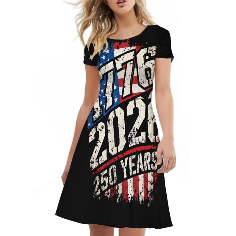 Image of Irisjudy T Shirt Dress for Women Short Sleeve Girls Short Sleeve Dress Plus Size, O Neck Knee Length Midi Dress for Ladies