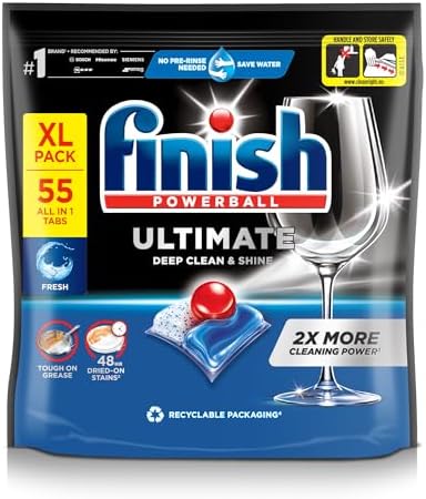 Finish 55 Tablets Ultimate Infinity Shine Dishwasher Tablets | Advanced Cleaning Technology | Removes Tough Grease & Dried-On Food | Powerful Shine & Protection (Compatible with All Machines)