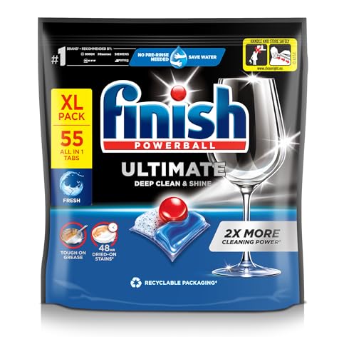 Finish Dishwasher Tablet, Ultimate, 55 Tablets, Fresh Scent, Clean & Shine Detergent Tabs, Tough on Grease Stains