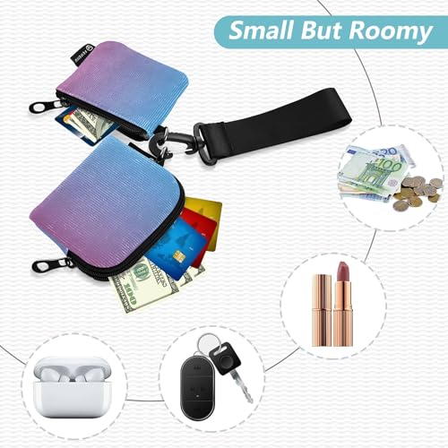 Blue Gradient Women's Change Wallet Card Cases Slim Portable Zipper Cash Coin Purse with Wristle Strap for Ladies Girls 2 Pcs2