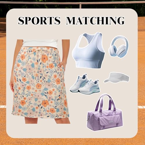 Zando Skorts for Women Dressy Casual Knee Length Skirts for Women with Pockets Athletic Drawstring Skirt Golf Tennis4