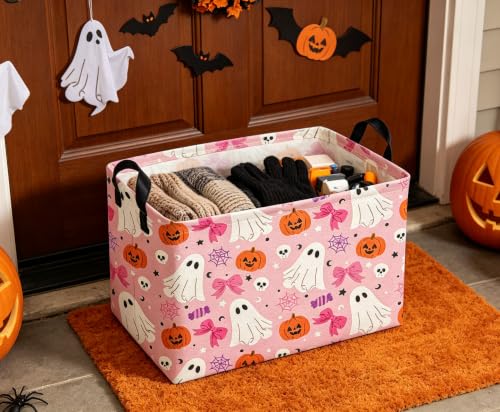 Image of Kids Basket Hlooween Storage Basket Gift Basket Rectangular Bedroom Decor for Books(Bow Ghost)