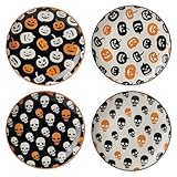 Oneida Dinnerware Set, Vintro Halloween Accent Plates, Assorted Set of 4, Porcelain, Dishwasher Safe, Microwave Safe, Halloween Decor Indoor, Skulls, Pumpkins, Spooky Decorative Plates (4 Piece)