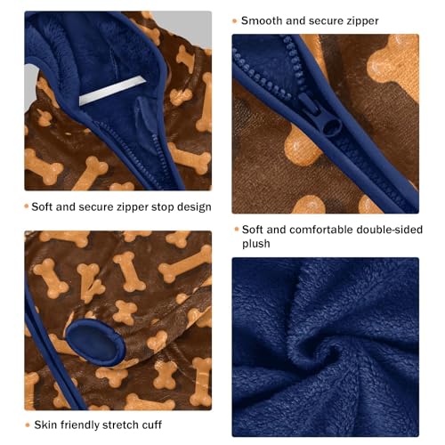 Dog Bone Toddler Fleece Jacket Baby Boys Hooded Zipper Long Sleeve Thick Warm Outerwear 3-10 Years3