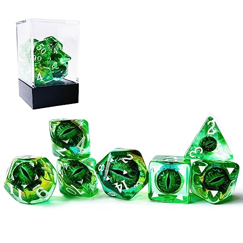 Bescon Drachenauge RPG Würfel Set 7 Stück Drachenauge Polyedrische Würfel Grünes Auge Set