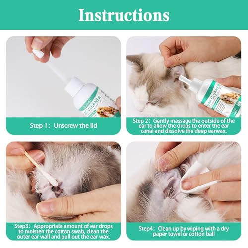PEGRAUFC Ohrenreiniger Hund, 60ml Ohrentropfen Ohrentropfen Milben, Hund Ohrentropfen stoppen Ohren Entzündungen und Juckreizskin Tag Removal Ohrreiniger für Hunde, Katzen und Alle Anderen Tiere