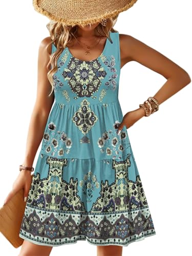 Image of Zeagoo Womens Summer Sundress Boho Floral Casual Tank Dresses with Pockets Sleeveless Tiered Swing A Line Beach Dress