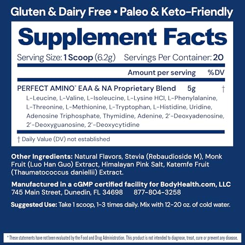 Image of BodyHealth PerfectAmino - BCAA and EAA Powder for Pre and Post Workout - Amino Acid Energy Drink for Men and Women to Support Lean Muscle and Recovery - Vanilla - 20 Servings