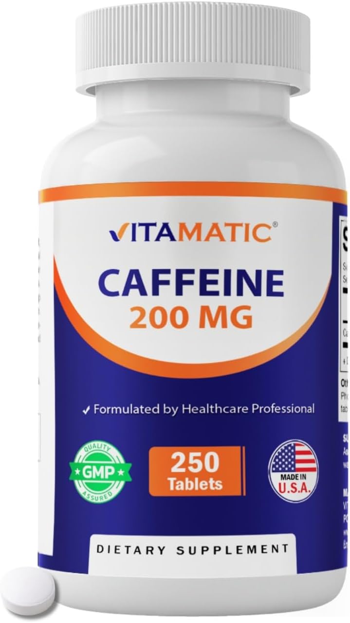 Caffeine Pills 200mg per Serving, 250 Vegetarian Tablets