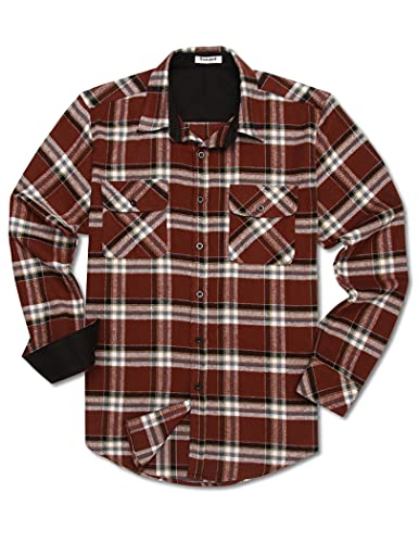 Tinkwell Chemise en flanelle à manches longues pour homme - À carreaux - Automne, hiver, loisirs, marron, S Cover