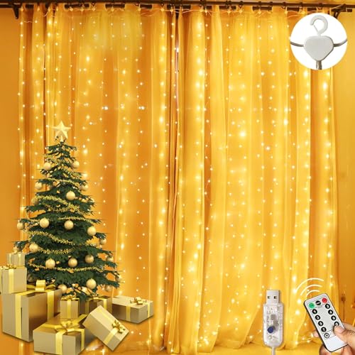 LITYBY Curtain Fairy Lights, 3m×3m 300LED USB Fairy Lights for Bedroom 8 Modes Curtain String Lights with Remote Control