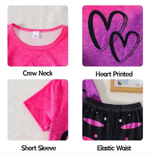 Image of Kids Girl Clothes Tie Dye Heart Print Short Sleeve Top and Shorts Toddler Girl Summer Outfits Short Set