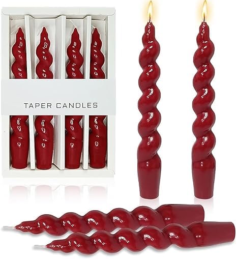 Spiral Twisted Tapered Candlesticks, Scented Candle Sticks for Holiday, Wedding, Party, Dinner Table Decoration, Anniversary, Valentine, Navratri, 7.5 Inch, 5 Count (Red)-image-0