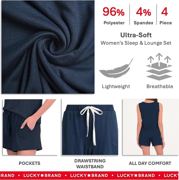 Image of Lucky Brand Women's Pajama Set - 4 Piece Sleep Shirt, Tank Top, Pajama Pants, Lounge Shorts (S-XL)