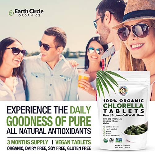 Earth Circle Organics, Premium Chlorella Tablets, Usda Organic, Kosher, Highest Potency, Pure Chlorella Raw Superfood, Cell Wall Which Is High In Protein, No Additives Or Fillers-400 Tablets #TOP4