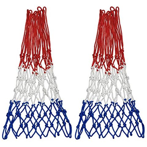 Sanung 2 Pack Heavy Basketball Net Rainproof Sunscreen, Red White Blue Bold Polyester Braided Rope, 12 Loops for Indoor Outdoor Professional Competitions Cover