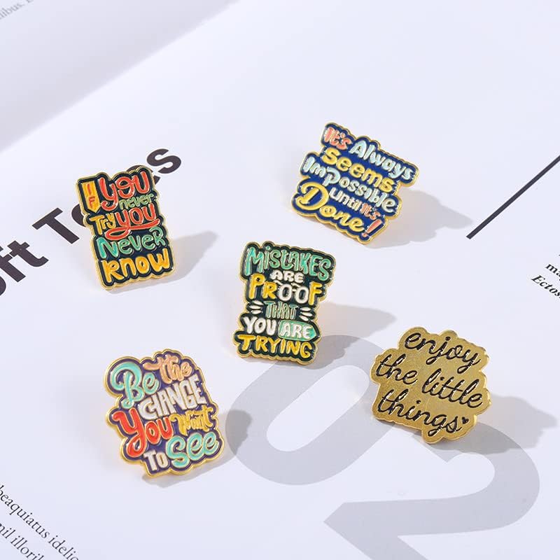 ROFARSO Proverb Saying Letter Enamel Lapel Pin Set Motivational Speech Letter Pin, Accessory for Backpacks Clothing Bags Hats Shirts (5piccs pin set) - Image 2