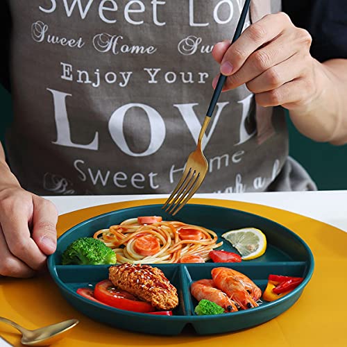 Aiyoo 8 Inch Green Ceramic Divided Dinner Plates For Adults ,2 Pack Porcelain Portion Control Divided Plates ,Reusable 3 Compartment Deep Serving Tray Plate Microwave And Dishwasher Safe #TOP2