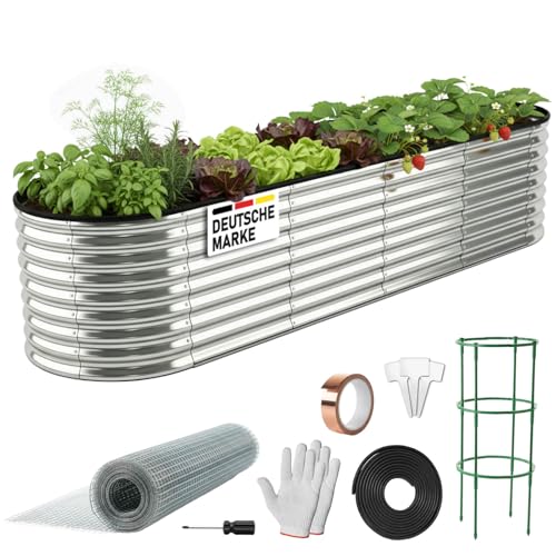 BRAST Hochbeet Metall Julia | 160x80x80-400x80x80cm | viele Modelle | extra viel Zubehör | Stahl rostfrei & verzinkt | wetterfest ovale Form | für Gemüse Obst Kräuter & Blumen | 240x80x80cm Silber