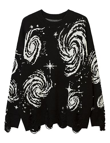Yimoon Mens Oversized Sweaters Graphic Crewneck Knit Pullover Unisex Y2K Streetwear Jumper Tops
