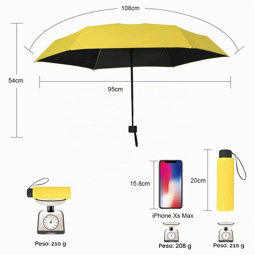 Vicloon Mini Ombrello Portatile Pieghevoli, Leggero Compatto Antivento Ombrello da Viaggio con Piatto Manico, Pioggia e UV Protezione Ombrello per Uomo e Donna
