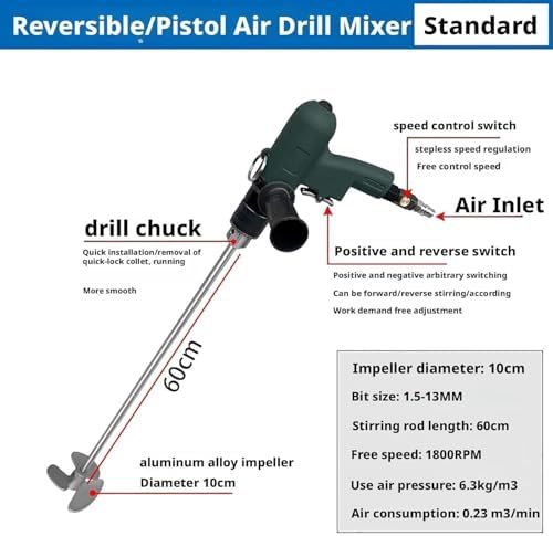 Port Air Agitator Blender, Pneumatic Mixer with 1800RPM Adjust Speed & Reverse Function, Efficient Paint Stirrer for Home, Workshop & DIY Projects