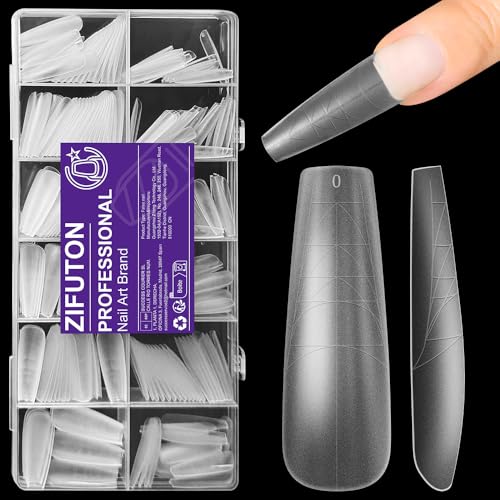 ZIFUTON 288Pcs Uñas Postizas con Líneas Auxiliares,Soft Gel Tips Bailarina,Uñas de Tips Cobertura Completa,12 Tamaños Tips Uñas