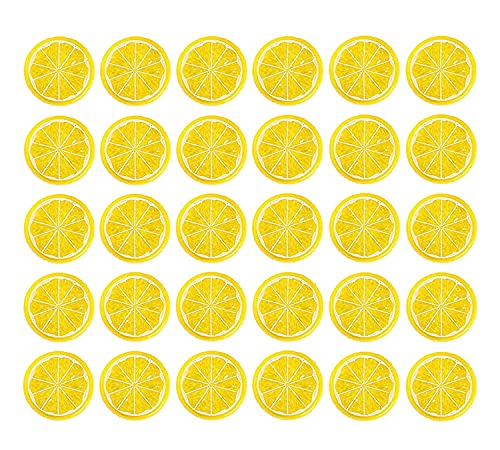 Fannuoncc 30 Pieces Plastic Simulation Lemon Slices Artificial Fruit Mini Small Model Party Kitchen Wedding Decoration Slices Decorative Fake Fruit (Yellow) #TOP27