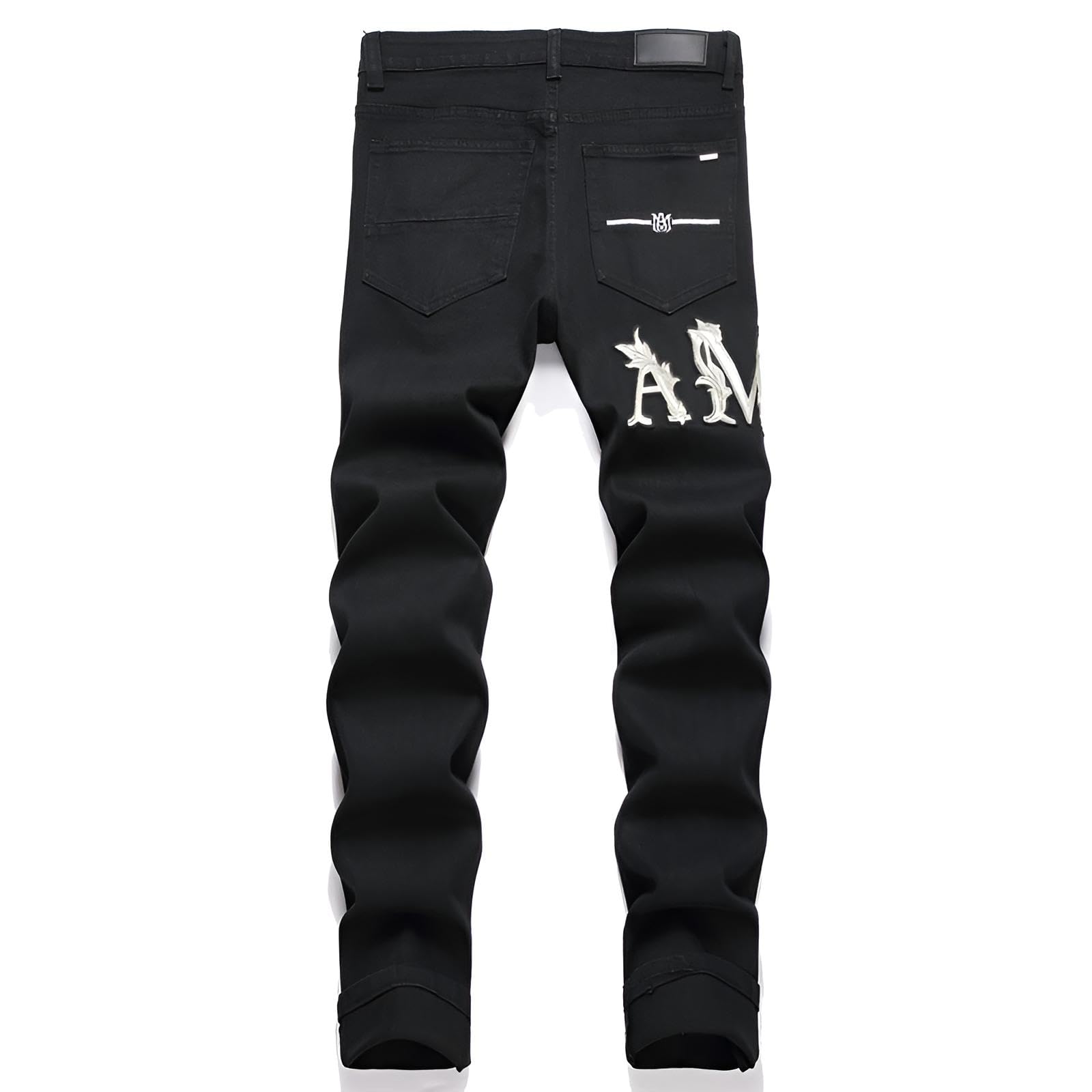 Vaqueros Hombre Slim Fit Rasgados – Vaqueros Negros de Mezclilla Elástica con Diseño Moderno y Versátil, Inspiración Y2K Streetwear Hip-Hop para un Look Urbano y Actual